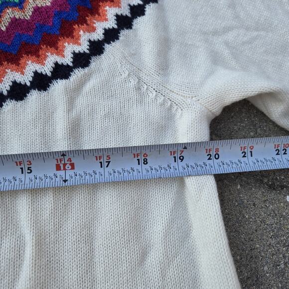 Talbots Womens XL Sweater Cream Fair Isle Pink Blue Wool Nylon 3/4 Sleeve - Picture 6 of 9